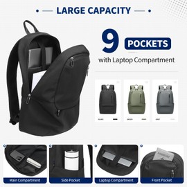 DTGN Travel Backpack Laptop Backpack, 20L Casual Daypack W/Luggage Strap, Nylon Weekender Bag Carry on Flight Approved Water Resistant Lightweight for Men Women, Black