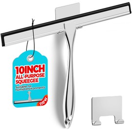 ALFLOD ALFLOD 10-Inch All-Purpose Shower Squeegee for Shower Doors, Tile Shower Walls, Bathroom, Window, Glass and Car Windshield, Mirrors and Kitchen-Stainless Steel, Silver