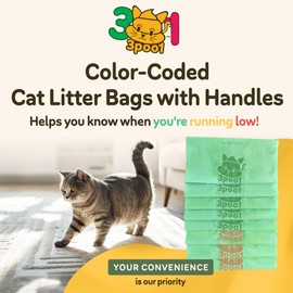 3poo1 Cat Litter & Dog Waste Bags – Pack of 50 Color-Coded Bags with Easy-Tie Handles – Leakproof, Extra Thick, Made from TÜV & USDA Certified Plant-Based Materials – Made in USA