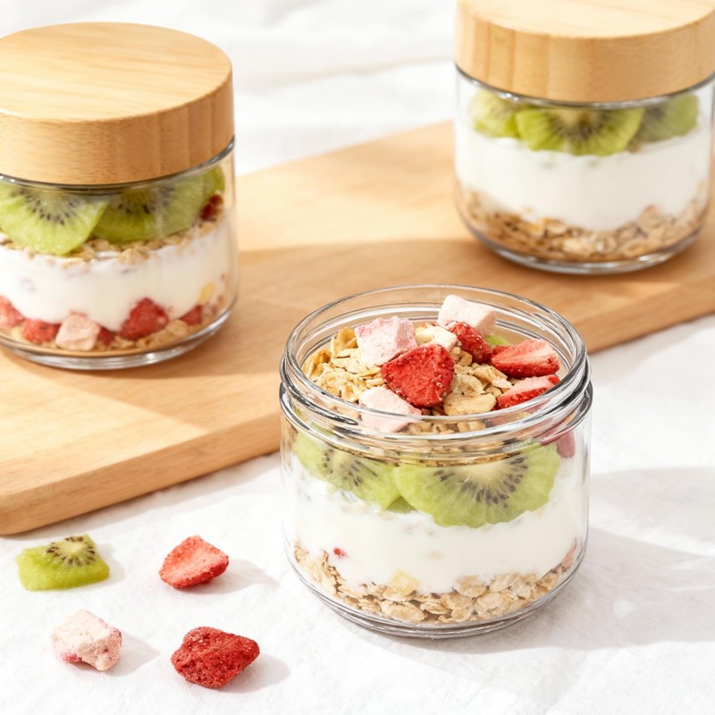 Bumobum 8 oz Glass Jars with Bamboo Lids, 6 Pack