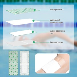 Waterproof Plasters, Large, Pack of 20, Vacuum Packed, Sterile Shower Plasters, Waterproof, 15 x 9 cm, Soft and Waterproof Tattoo Plasters, Wound Dressing