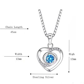 Deyanse 925 Sterling Silver Necklace for Women, 12mm Love Heart Sterling Silver Pendant, 45mm Chain Length Small Heart Pendant, with Blue 5A Cubic Zirconia, Gift for Valentine's Day Christmas