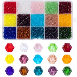 MissAudrey 3750pcs Bicone Glass Beads 3mm Bicone Crystal Beads for Jewelry Making Faceted Crystal Glass Beads 15 Colors for DIY Beading Projects Bracelets Necklaces Earrings Suncatcher Crafts