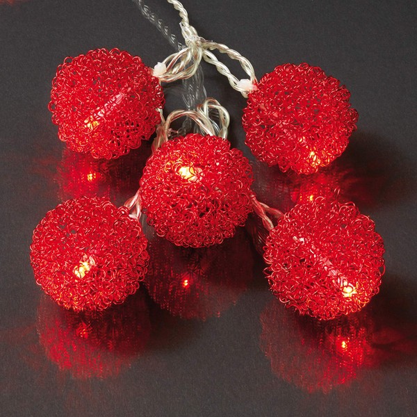 hellum LED Lichterkette mit Metallbällen rot 20 LED weiß, 285cm