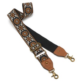 ZOOEASS Purse Strap, 2" Wide Crossbody Handbag Strap Adjustable Replacement Vintage Embroidery Shoulder Strap(Browncolor1)