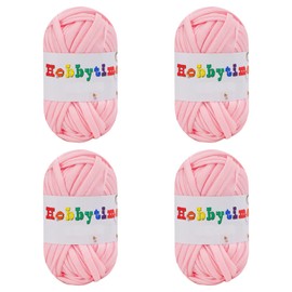 4 Pack 100 g Coarse Cotton Yarn for Knitting and Crocheting T-Shirt Band Knitting Yarn Cotton Throw Yarn Soft Large Yarn Crochet Yarn Set for Basket Bags Blankets Hats Toy Scarves Light Pink