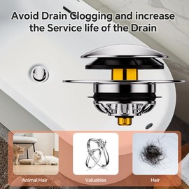 HAOMIAO Universal Pop-Up Bathtub Stopper with Clog-Proof Strainer, Bath Drain Plug (Fits 1.4-1.6 Inch Drains)