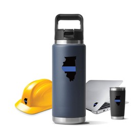 Illinois State Shaped The Thin Blue Line V2 Sticker for Water Bottle Phone Tumbler Hard hat - Twelve Pack