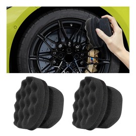 Suvnie 2 PCS Tire Shine Applicator, Reusable Foam Car Dressing Pads With Ergonomic Design, Durable Automotive Detailing Sponge Tool for Applying Shine (Black, Large)