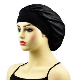 Silk Bonnet for Sleeping Curly Hair Satin Bonnet Silk Sleep Caps for Women Hair Cover Girls Shower Cap for Sleeping for Kids (Black)