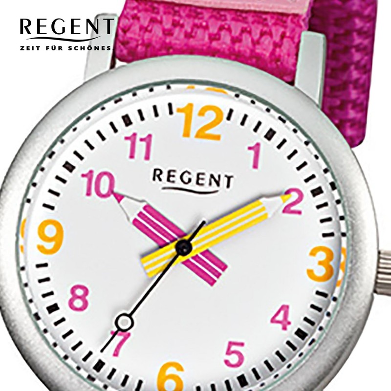 Regent URF730 Children's Watch Elegant Analogue Fabric Strap Pink Quartz