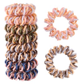 Kifmurase 8 Pcs Spiral Hair Ties for Women, Multi-color No Crease Phone Cord Hairloop Coils for Thick & Thin Locks, Elastic Waterproof Phone Cord Ponytail Spiral Haircoil for Women Girls Children