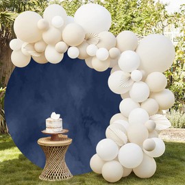 DORCEV Navy Blue Marble Texture Round Backdrop Cover 7.5x7.5ft Navy Blue Marble Happy Birthday Background for Photography Wedding Party Decor Adults Birthday Circle Backdrop Cover Photo Booth Props