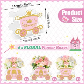 6 Pcs Princess Party Decorations Princess Carriage Centerpiece Princess Party Flower Treat Boxes Centerpiece Candy Boxes for Birthday Baby Shower Wedding Engagement Party Goodie Box