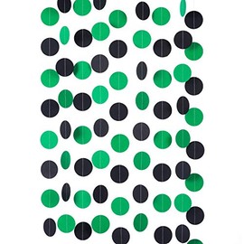 WEVEN Green and Black Paper Garland Circle Dot Party Banner Streamer Backdrop Hanging Decorations, 2" in Diameter, 3 pcs, 30 Feet in Total