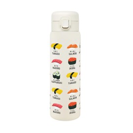 Wahodo 841-009 Vacuum Double Layer Thermal Insulated Stainless Steel One-Push Bottle, 16.9 fl oz (480 ml), Sushi with One Touch Lock, Easy One Handed Water Bottle, Japanese Pattern, Inbound Japan