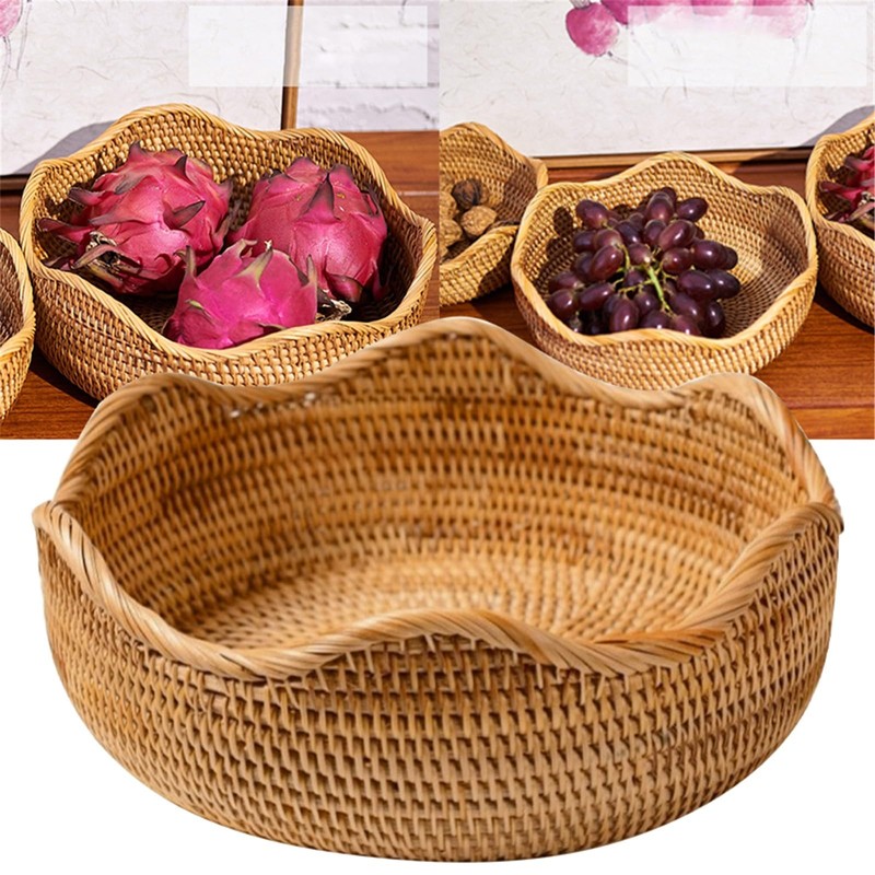 Rattan Woven Storage Basket for Fruit, Bread, Food, Kitchen, Home