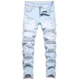 Anbreuinron Boy's Skinny Fit Ripped Destroyed Distressed Stacked Fashion Denim Jeans Pants,260-1,16