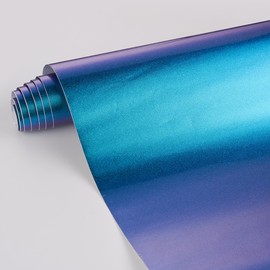 AuMoHall Chameleon Metallic Purple to Lake Blue Car Vinyl Wrap Glossy Sparkling Diamond Purple Blue Color Change Vehicle Vinyl Film Air-Release Adhesive Roll, 59.84" x 39.37"