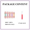 MERVF Square Press on Nails Medium Fake Nails Ombre French