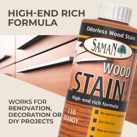 SamaN Interior Water Based Wood Stain - Natural Stain for Furniture, Moldings, Wood Paneling, Cabinets (Brandy TEW-110-12, 12 oz)