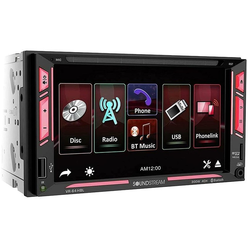 SOUNDSTREAM VR-64HBL Double Din Car Stereo Receiver, 7 Inch Touchscreen