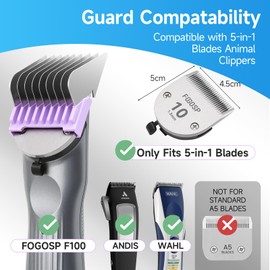 FOGOSP Animal Stainless Steel Clip Attachment Guide Comb Set for 5-in-1 Detachable Blade Pet Dog and Cat Grooming Clippers U-Shaped Blade(Not compatible with A5 style Detachable Blade)