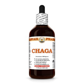 Chaga (Inonotus Obliquus) Dry Whole Mushroom Tincture, Made in Hawaii, All Natural, Vegan, Pure Liquid Extract - 4 fl.oz