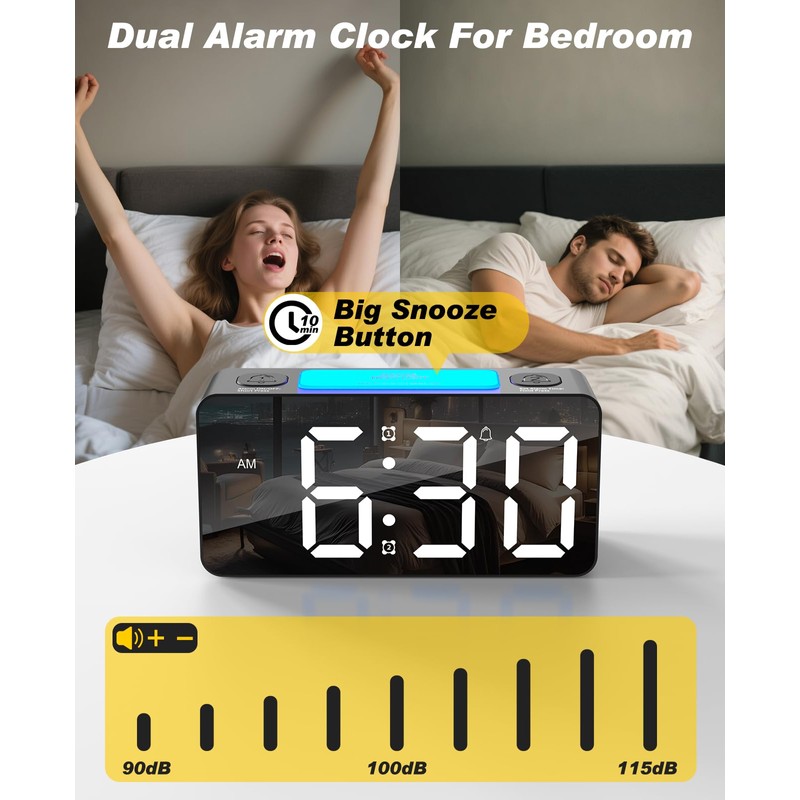 RGB Extra Loud Alarm Clock for Heavy Sleeper Hearing Impaired