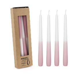 Tapered Candles Two Tone/Dip Dye, Pack of 4, Height 25 x Diameter 2.3 cm, 8 Hours, Made in Germany, RAL Certified (White & Pink/Pink)