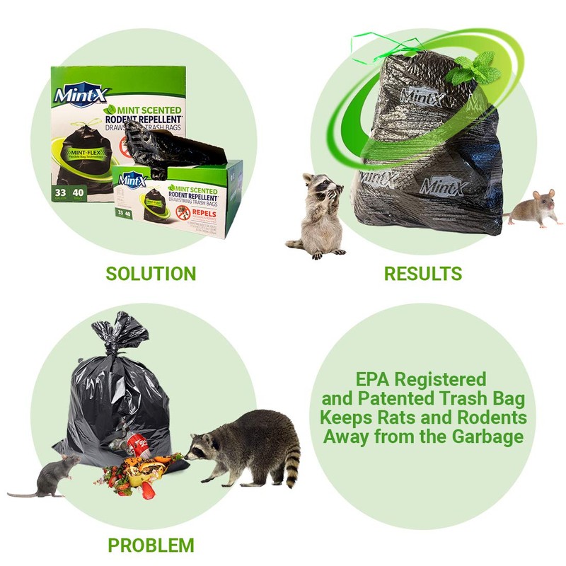 Mint-X Rodent Repellent Outdoor Home and Industrial Trash Bags with