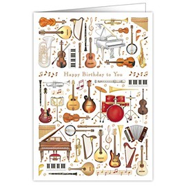 Quire Collections Mac Classic Extra Large Birthday Card - Happy Birthday to You Music Themed Design- Beautifully Embossed with Gold and Silver Foil