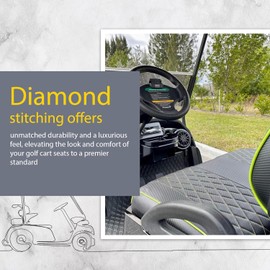 Club CAR Precedent Front Golf Cart Seat Covers Diamond Stitching (Black/Green Stitch)