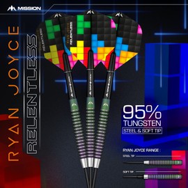 Mission Darts D1587 Ryan Joyce, Relentless | Darts Set with Premium 95% Tungsten Coral PVD Coated Barrel and Steel Tip, 21g