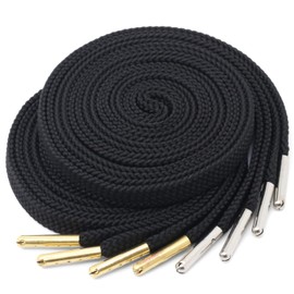 YJRVFINE 2 Pair Solid Color Thick Flat Black Shoelaces for Sneakers with Metal Tips 63 inches
