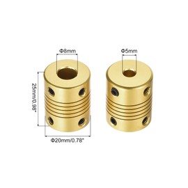 QUARKZMAN 1 Piece 5 mm to 8 mm Aluminium Alloy Shaft Coupling L25 x D20 Flexible Coupler for Encoders and Motors, Golden