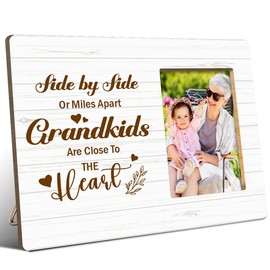 JANLAN Grandparent Picture Frame,Grandparents Gifts from Grandkids,Grandparents Gifts for Christmas Birthday,Side by Side or Miles Apart Grandkids Are Close to the Heart Photo Frame