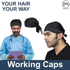 Adjustable Working Tie Back Scrub Caps Head Wrap Men and Women (Black + Red)