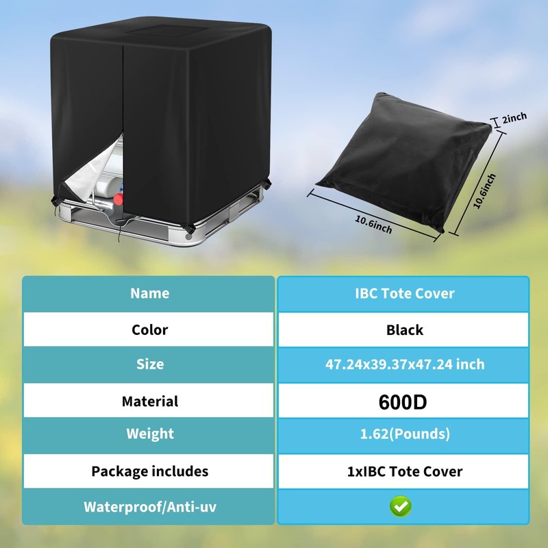 Barlic 275 Gallon 600D IBC Tote Cover, 1000L, Zipper, Outdoor