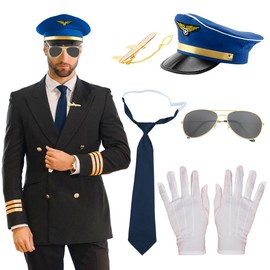LaVenty Blue Airplane Captain Costume Airline Pilot Hat Accessories for Adults Teens Captain Party