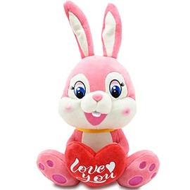 Love You! 12.5 Inches Valentines Day Plush Bunny with Red Heart, Cute Rabbit Stuffed Animal Toys, Valentine's Day Easter Gift Bunny for Kids Boys Girls Couple Mom Boyfriend Girlfriend