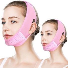 2PCS Mentonera Postquirúrgica Papada | Face Lift Tape Invisible | Faja Facial para Dormir | Reductor de Papada Mujer (Rosa)
