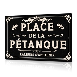 Putuo Decor 1 Piece French Vintage Metal Tin Sign Place De La Petanque Raleurs S'abstenir Wall Decor for Home Farmhouse Bar Pub Club Man Cave 7.8 x 11.8 Inch