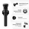 Bathroom Sink Drain with Overflow, Hurran Matte Black Bathroom Sink