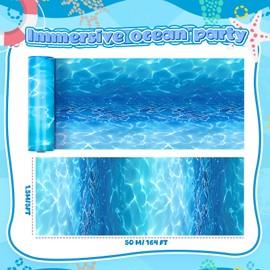 Oudain 1 Roll 1969 x 59 Inch Under The Sea Tablecloth Ocean Wave Table Cover Plastic Ocean Backdrop Classroom Decor Blue Bulletin Board for Mermaid Pool Beach Birthday Party Decoration