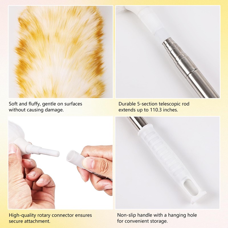 Lambswool Extendable Duster 29-110 Inch, Anti-Static Flexible Head, Stainless Steel