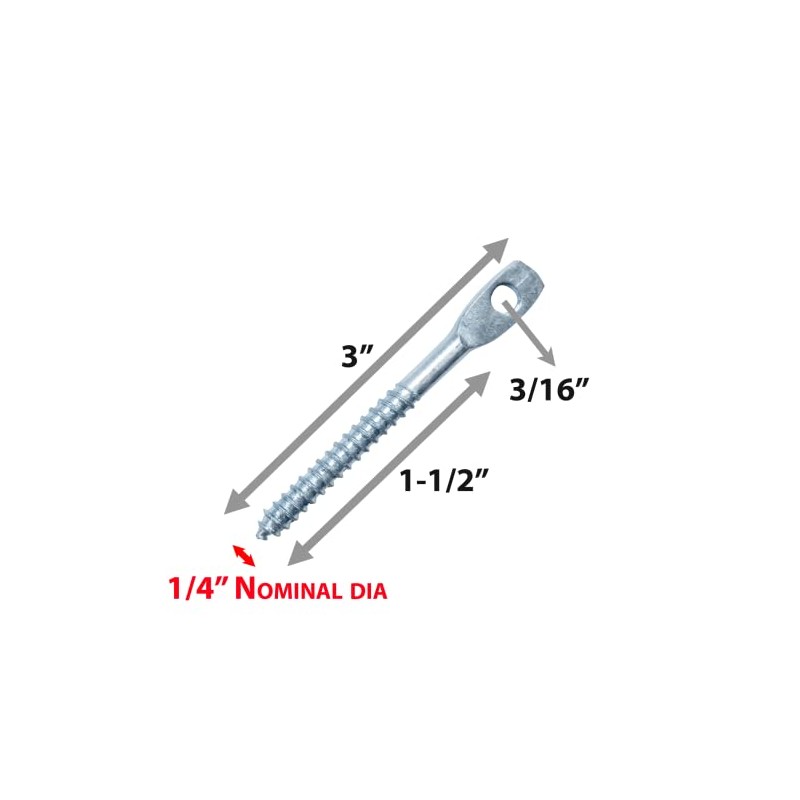 3" Eye Lag Wood Dura-Screws Zinc Plated (Qty 100)