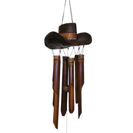 Cohasset Gifts 154 Cohasset Cowboy Hat Bamboo Wind Chime, Hand Carved Brown Mahogany Finish