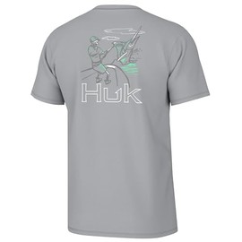 HUK Men's Standard Fishing Graphic Tee, Performance Short Sleeve, Quick-Dry, Wish Bone-Harbor Mist