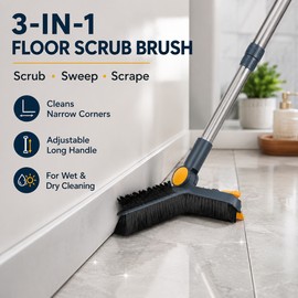 3-in-1 Floor Scrub Brush for Deep Cleaning – 360° Rotating Head and Adjustable Handle for Bathrooms & Kitchens